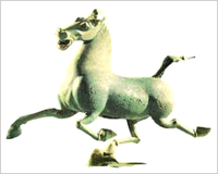 galloping horse stepping on a sparrow